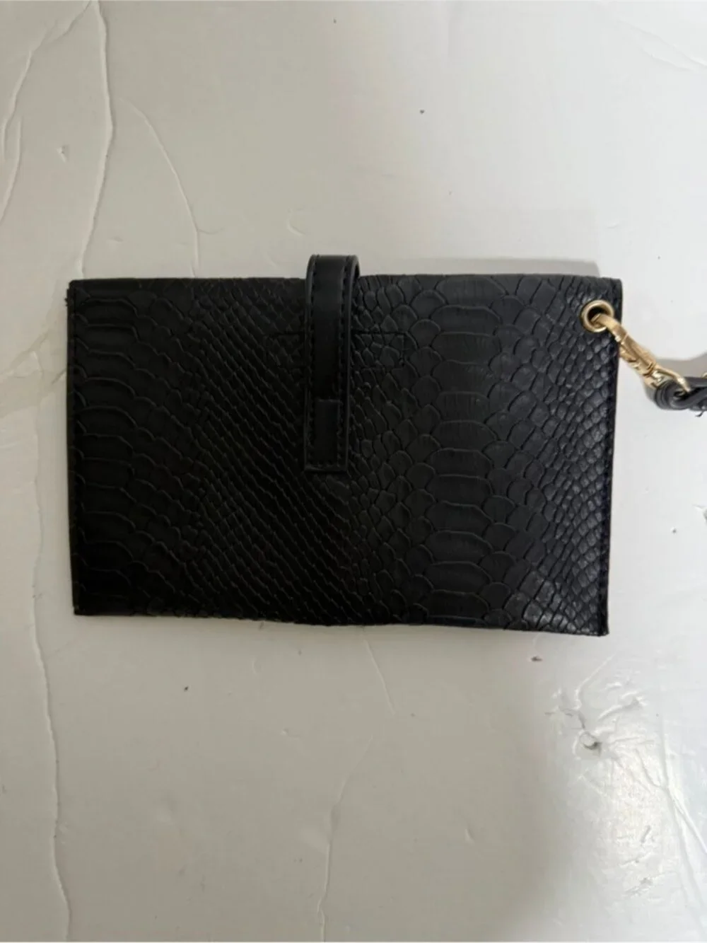 Nygaard Black Snakeskin Embossed Wallet Wristlet Clutch Gold Hardware